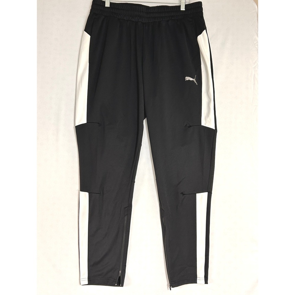 Puma Mens XL Black White Tapered Soccer Training Pants Ankle Zip Mesh Panels